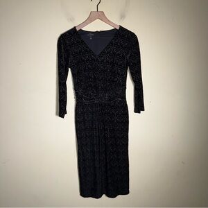 TALBOTS black burnout whimsigoth holiday formal belt detail knee length dress XS